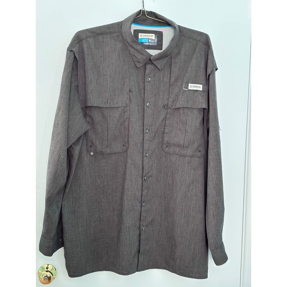 Magellan Outdoors Fish Gear Mens 2XL Gray Long Sleeve Fishing Shirt Relaxed Fit